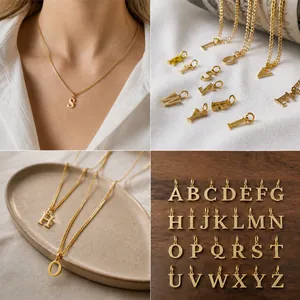 Gold stainless steel 26 alphabet initial pendant necklace for personalized DIY jewelry