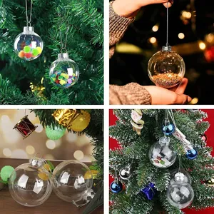 Clear plastic Christmas ornaments with gold and silver caps for festive hanging decoration.