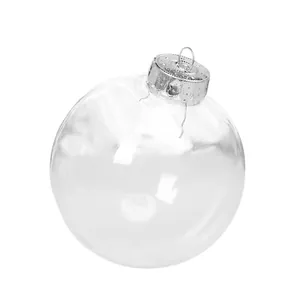 Clear plastic DIY Christmas ornament ball with elegant silver cap and wire hanger