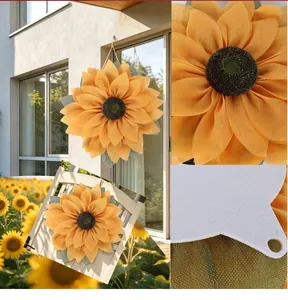 Detail views of sunflower mesh wreath showing texture and back hanging hole
