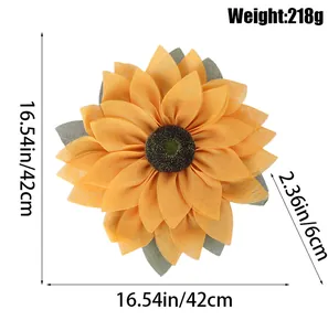 Artificial sunflower wreath with dimensions: 16.54 inches diameter and 218g weight.