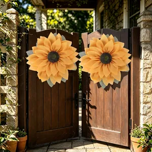 Vibrant yellow fabric sunflower door wreath set for autumn home porch decoration