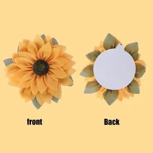 Decorative fabric sunflower ornament for front door or wall hanging with dual views