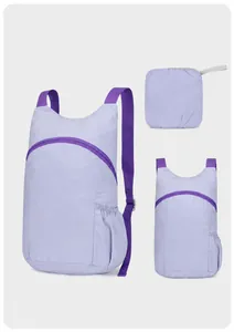 Close-up of light purple foldable lightweight outdoor sports backpack showing color