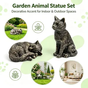 Lot de statues de chat en résine bronze antique pour décoration intérieure et jardin