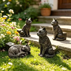 Statues de chat en résine bronze pour jardin et supports décoratifs pour pots de fleurs