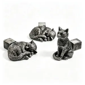 Lot de pieds de pot de fleurs en résine chat argent antique pour support décoratif