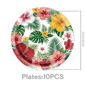 Floral Hawaiian theme 9 inch disposable paper plates set of 10 for summer party