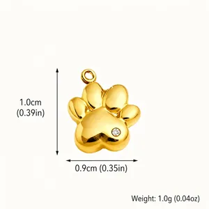 Detailed view of a gold stainless steel cat paw pendant with dimensions and weight.