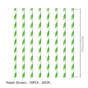 Detailed view of green and white striped biodegradable paper straws for summer parties
