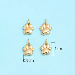 Gold stainless steel cat paw pendant charms for DIY jewelry, size 1cm x 0.9cm, set of 4 pieces