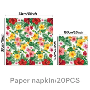Hawaiian tropical floral paper napkins for summer party decoration, 20PCS set, 33cm size