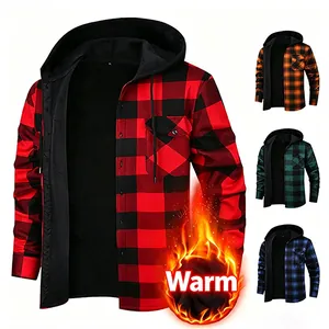Veste Chemise Décontractée à Capuche en Flanelle à Carreaux pour Homme Avec Doublure Polaire Chaude Chemise à Carreaux Épaisse Hiver
