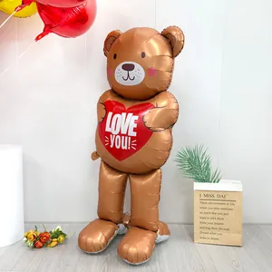 Large standing bear balloon with LOVE YOU heart for Valentine decor