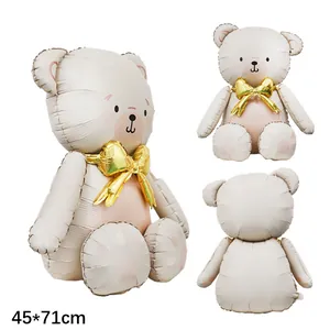 Standing bear foil balloon for Valentine's Day decoration, 45x71cm size, beige color
