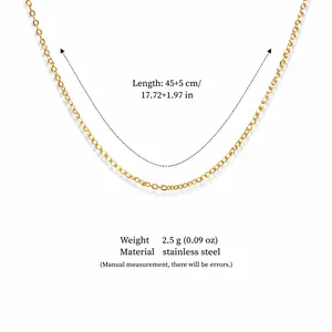 Collier chaîne à maillons en acier inoxydable doré avec longueur réglable de 45+5 cm