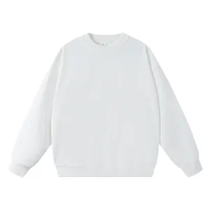 High-quality white crewneck cotton terry sweatshirt for men in oversized American style.
