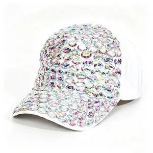 Women Luxury Iridescent Rhinestone Baseball Cap Fashion Mercerized Cotton Sun Hat Shiny Crystal Outdoor Adjustable Casual Hat