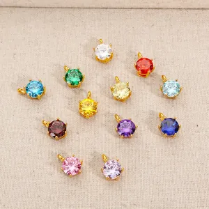 Pendenti tondi in zircone colorato con montature in acciaio inossidabile placcato oro 18K