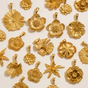 Pendente A Fiore In Acciaio Inossidabile Per La Creazione Di Gioielli Fai Da Te Accessori Charme Floreali Placcati Oro 18K