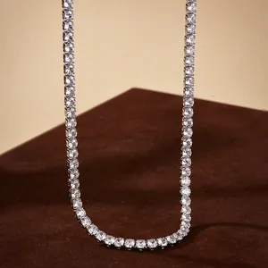 Sparkling S925 sterling silver tennis necklace with micro-pave brilliant stones for women