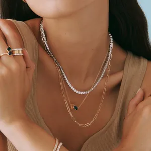 Elegant layered S925 sterling silver tennis necklace with sparkling cubic zirconia stones