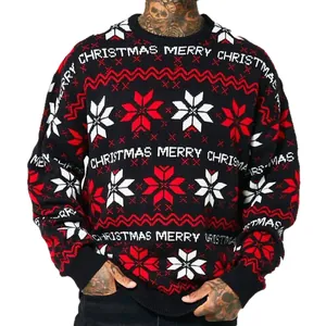 Pull de Noël festif pour hommes avec jacquard de flocons de neige et motif Merry Christmas