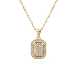 Close-up of gold-plated octagonal pendant pave-set with sparkling cubic zirconia.