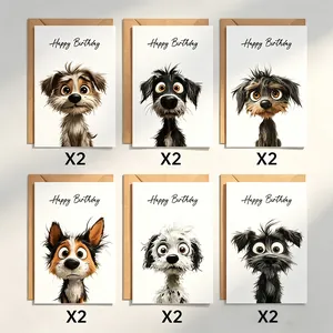 Lot de 12 cartes d'anniversaire mignonnes avec chiens ébouriffés et enveloppes brunes.