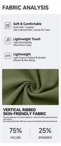 Detailansicht olivgrüner gerippter Yogastoff, 75% Nylon und 25% Elasthan-Mischung.