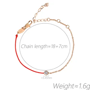 Technische Details für das Zirkonia-Armband mit roter Schnur, 5,45 mm Stein und 18+7 cm Kette
