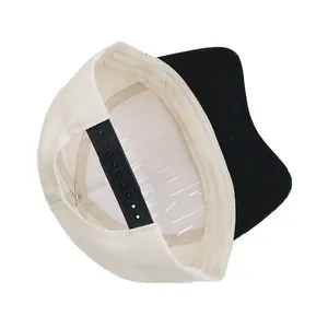 Detailed interior view of a two-tone baseball cap with adjustable black snapback closure