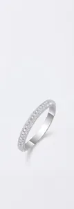 Close-up of S925 sterling silver ring with full-pave moissanite stones for a luxury look.