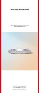 Vista de cerca de un anillo de plata 925 y moissanita con un engaste pavé brillante.