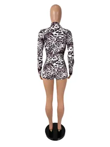 Detailed back view of a slim-fit sexy leopard print long-sleeve bodysuit for women