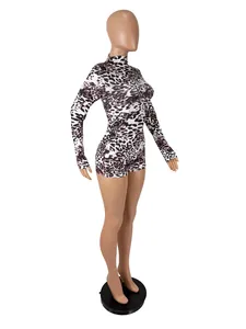 Side view of a sexy leopard print long sleeve bodysuit on a slim-fit mannequin