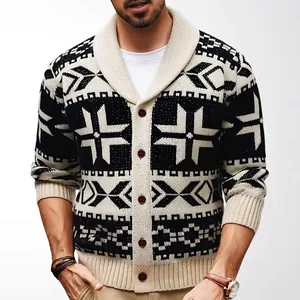 Heren Retro Etnisch Gebreid Vest Met Sjaalkraag En Geometrische Patronen Dik Gebreid Vest Voor Herfst En Winter