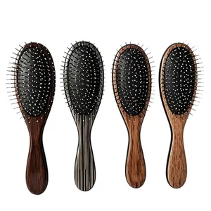 Set of four wood-grain air cushion massage hairbrushes with silver needle bristles