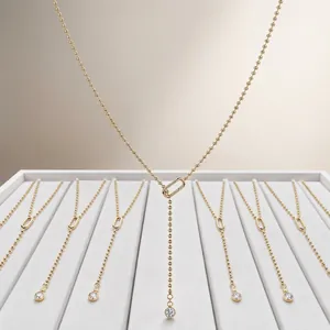 Collier minimaliste en argent 925 doré avec Moissanite en forme de Y pour femmes chic