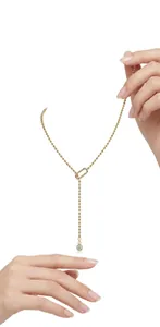 Élégant collier lariat en argent sterling 925 avec moissanite et chaîne à billes