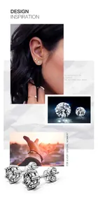 Vista dettagliata dei classici orecchini a perno in moissanite e argento sterling S925