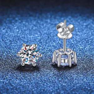 Orecchini a perno in moissanite a sei punte in argento S925 per donna, eleganti