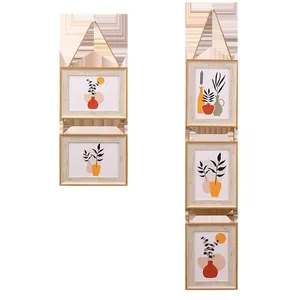 Hanging picture frame sets with hemp rope for wall-mounted 2-link and 3-link photo display.