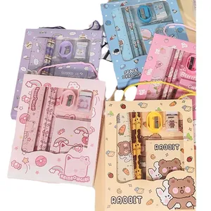 6-piece cute cartoon stationery gift set with pencils and ruler for school kids