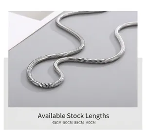 Détail d'un collier minimaliste en chaîne d'os de serpent en acier titane argenté