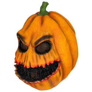 Máscara de látex de calabaza de Halloween aterradora con sonrisa siniestra detallada