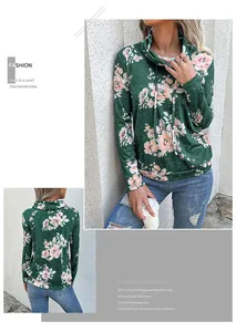 Vues détaillées avant et arrière du sweat à capuche fleuri vert pour femmes