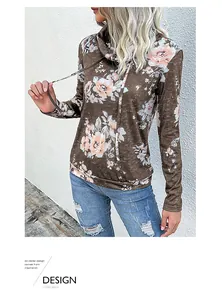 Sweat à capuche fleuri pour femme, manches longues avec un col bénitier élégant et chic
