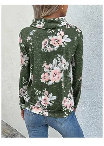 Vue arrière détaillée d'un sweat-shirt à fleurs et col bénitier pour femme en vert olive