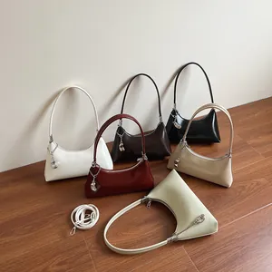 Retro PU Leder Achseltasche Für Damen Vintage Hobo Schultertasche Einfache Pendler Kissentasche Mit Silber Metall Anhänger Handtasche
